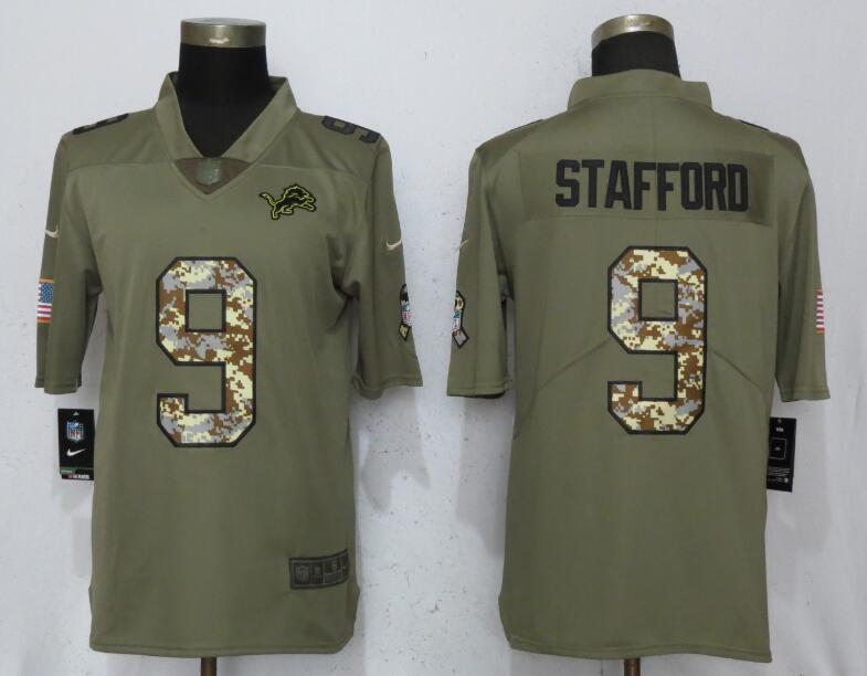 Men Detroit Lions #9 Stafford Olive Camo Carson 2017 Salute to Service Limited Nike NFL Jerseys